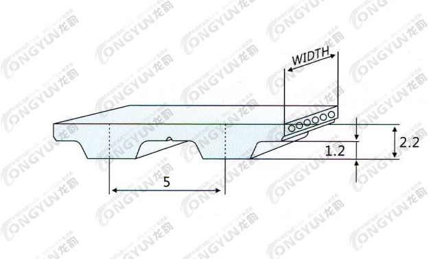 T5型聚氨酯PU双面齿同步带齿形图